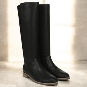 Dr Scholls Astir Elegant Black Knee-High Women's Boots Zip Faux Leather NEW